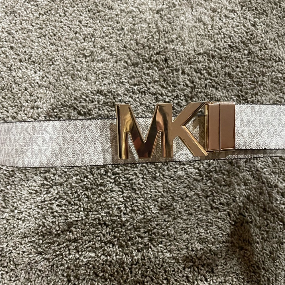 Michael Kors Gold Logo White Belt